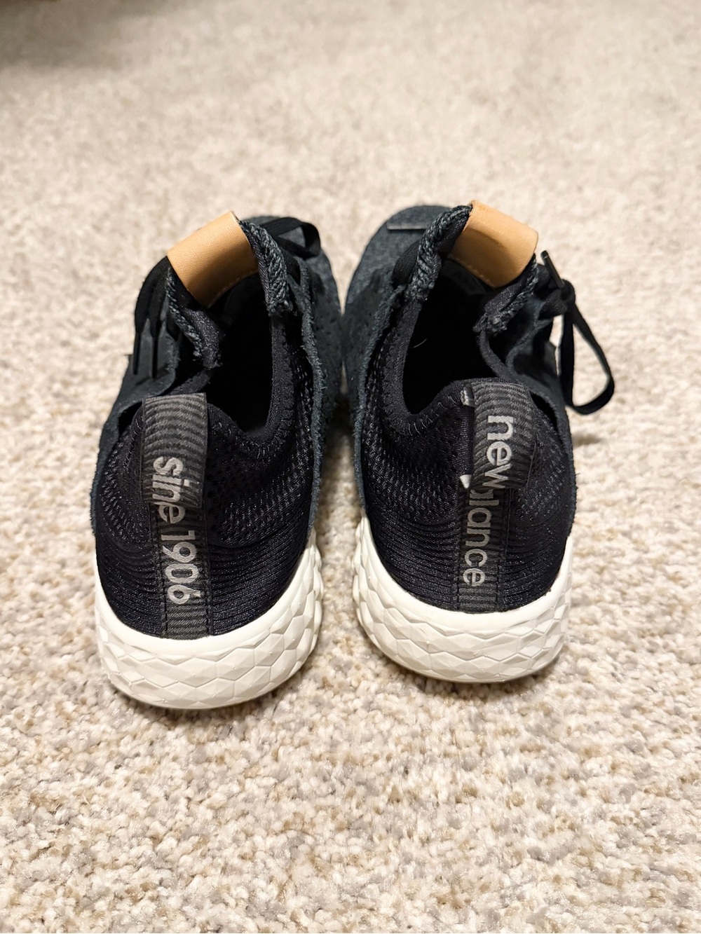 New Balance Black Knit Lace-Up Sneakers with Tan Logo Tab - Picture 2 of 5